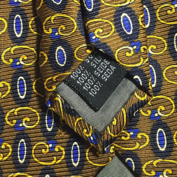 Cervino Alta Moda made in Italy Gold Blue Geometric 100% SILK men's Tie - Picture 5 of 5